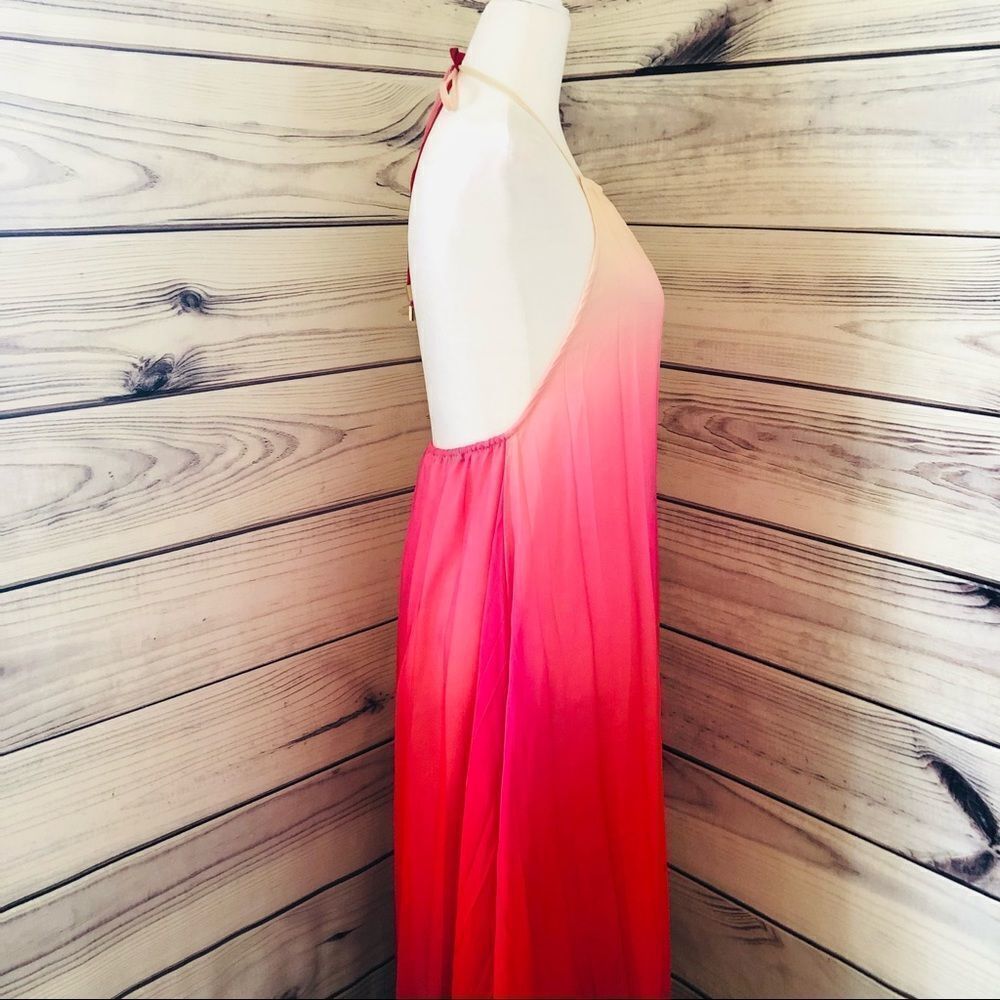 Colorful Ombré Backless Pleated Tie Halter Maxi Dress - Picture 5 of 8